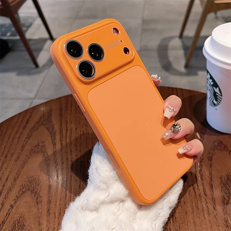 Matte Liquid Silicone Large Window Case For iPhone 17 16 15 14 13 12 Pro Max Camera Protection Veneer Leather Back Cover