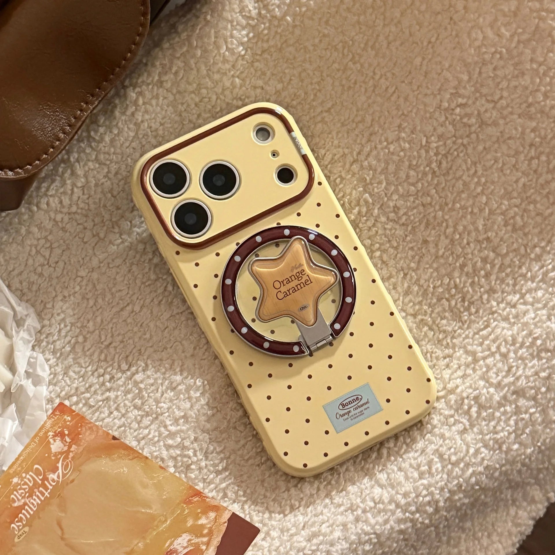 Korean Polka Dots Cartoon Bear Fold Stars Magnetic Bracket Phone Case For iPhone 17 16 15 14 13 12 Pro Max Shockproof Soft Cover