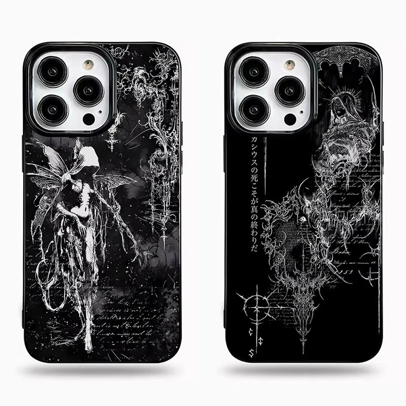 Luxury Retro Gothic Girl Angel Black Phone Case For iPhone 17 Air 16 Pro Max 15 14 Plus 13 12 11 Shockproof Silicone Back Cover