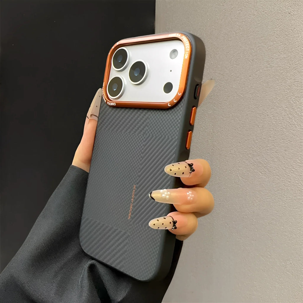 Luxury Color Camera Lens Protective Case for iPhone 17 16 Pro Max Magnetic Charging Carbon Fiber Texture Matte Back Cover Coques