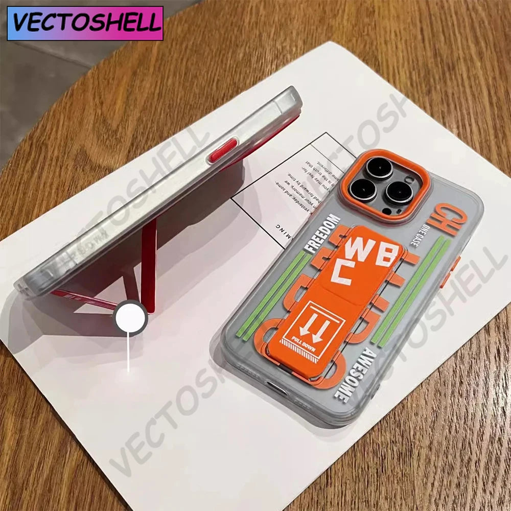 Matte Anti-slip Wristband Holder Phone Case for iPhone17 15 14 13 16 Pro Max Full Shockproof Folding Bracket Hard Bumper Cover