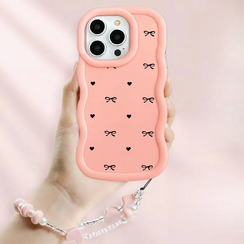 Bowknot Heart Case For Samsung S23 S24 S25 S22 Plus Utlra FE A55 A16 A54 A34 A35 A73 A06 A32 A23 A14 Casing With Chain Lanyard