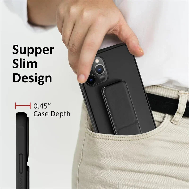 Magnetic Kickstand holder Hand Strap Case for IPhone 17 Air 16 15 14 13 12 11 Pro Max Plus 16Pro 17Pro ProMax Stand Phone Cover