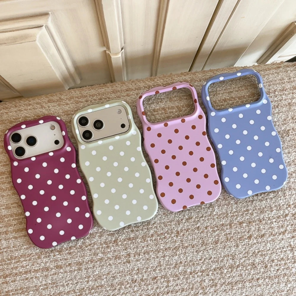 Matte Polka Dot Curly Border Phone Case for iPhone 17 Pro Max 13 14 15 16 Pro Max Wave Point Frosted Ultra Slim Shockproof Cover