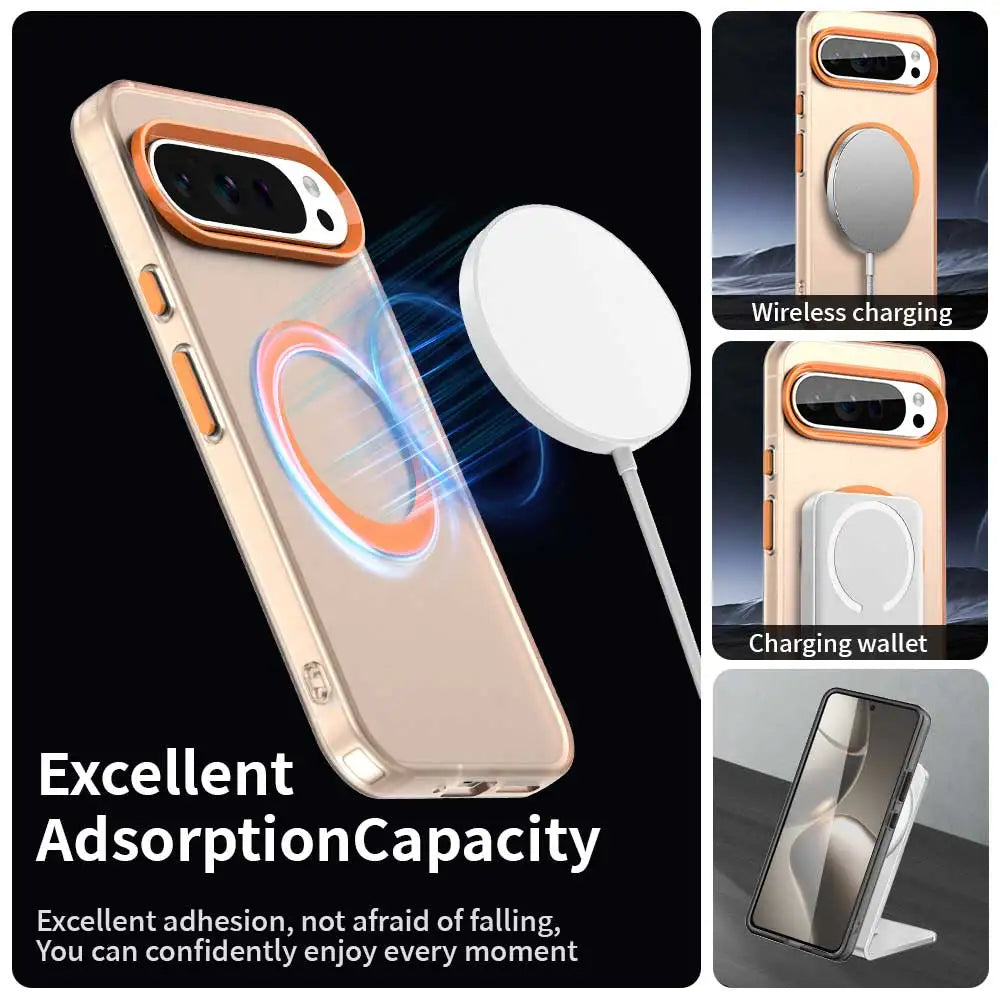 Translucent Candy Color Matte Magnetic Case for Google Pixel 10 9 8 Pro XL 9A 8A 10Pro 9Pro Magsafe Mac Safe Shockproof Cover