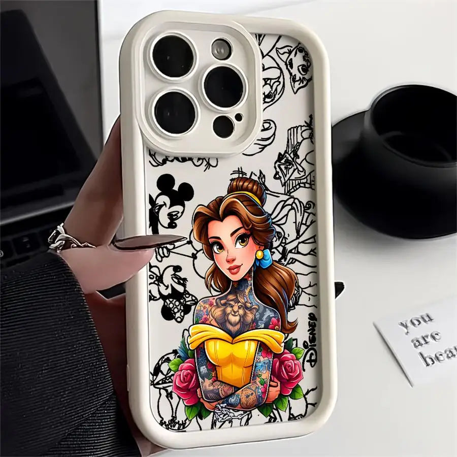 Disney Tattoo Princess Phone Case for iPhone 17 Pro Max 13 12 11 16e XS XR 17e 17 Air 15 16 14 Plus Soft Cover