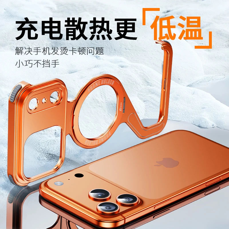 Z-Shaped Metal Frame Magsafe Phone Case For iPhone 17 16 15 14 13 Pro Max Aluminum Frameless Magnetic Bracket Shockproof Cover