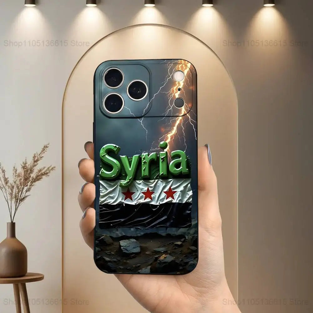 Cool Art S-SYRIA Flag Phone Case For iPhone 17,16,15,14,13,12,11 Plus,Pro Max,XS,X,XR,SE,Mini,8,7,Soft Silicone Black Cover
