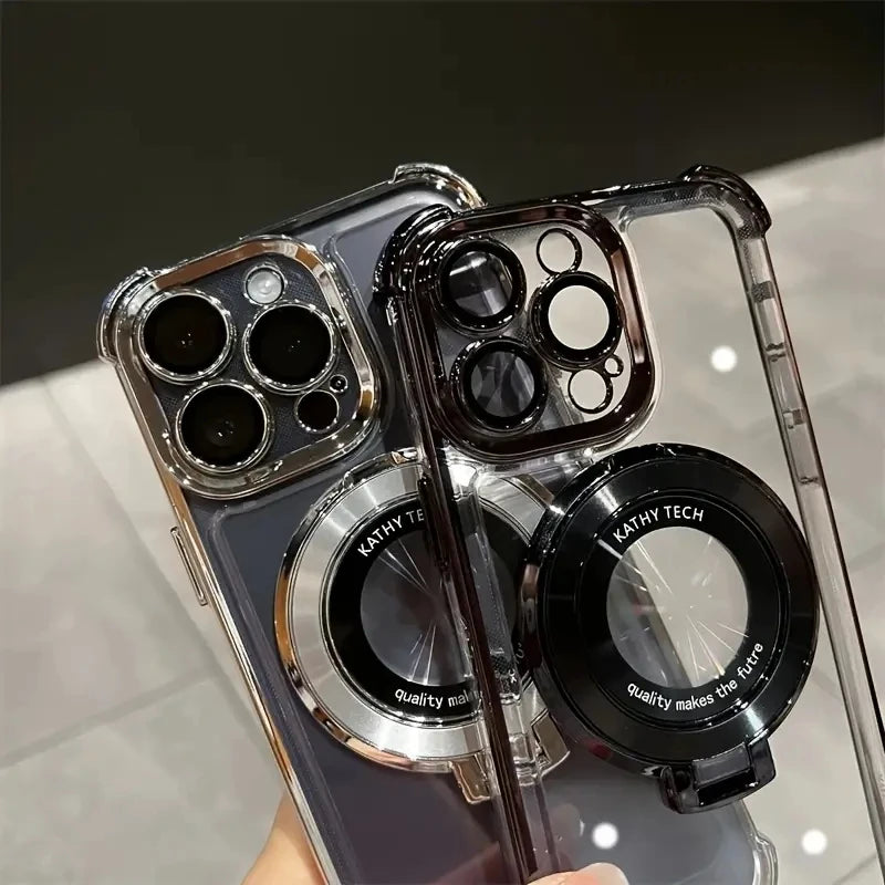 Luxury Plating Shockproof Magnetic Bracket For Magsafe Clear Case For iPhone 17 15 16 14 13 12 11 Pro Max Air Holder Stand Cover
