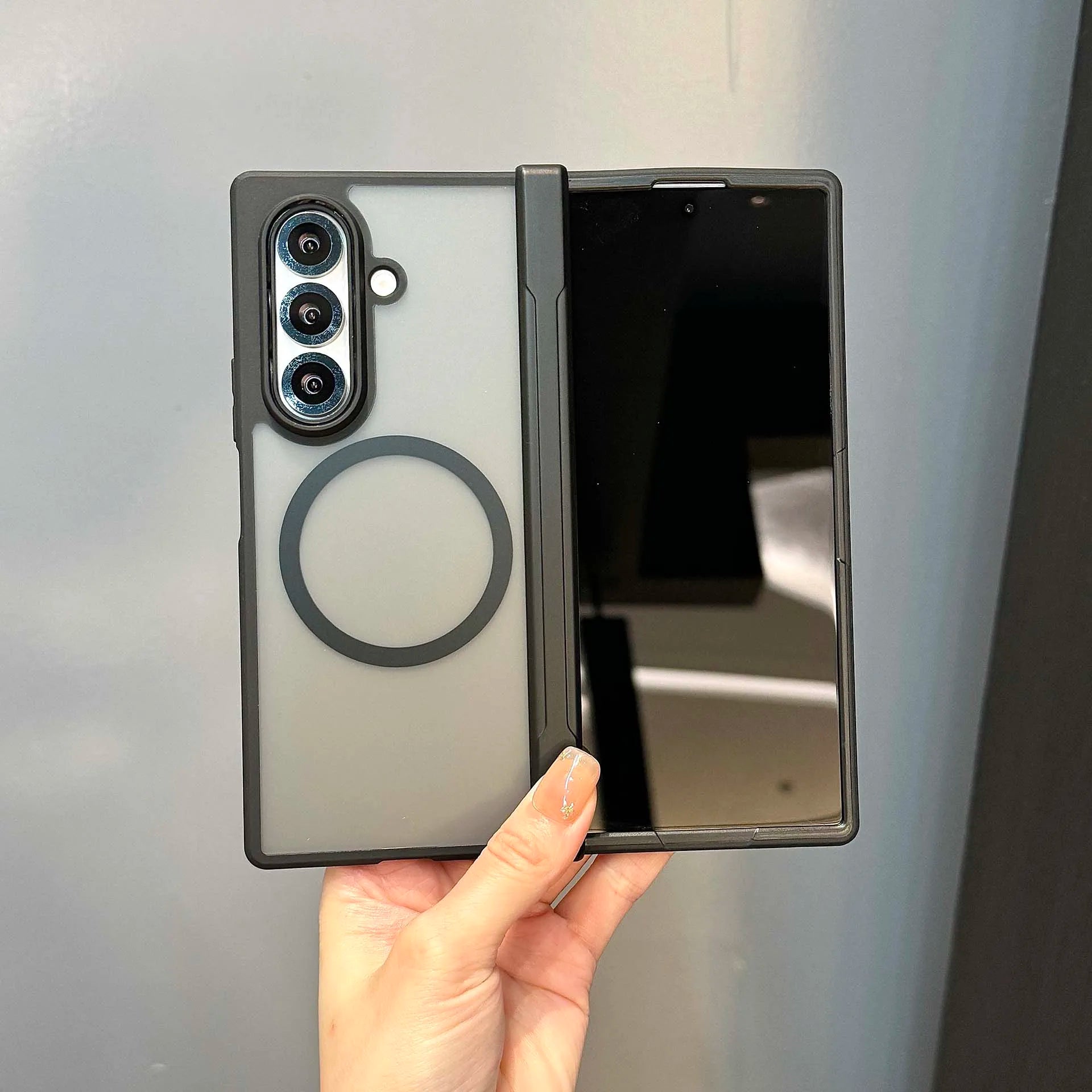 Matte Translucent TransparentHard PC Hinge Magsafe Case For Samsung Galaxy Z Fold 7 6 5 Magnetic Wireless Soft Frame Back Cover