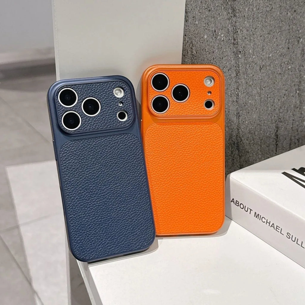 Solid Color Lychee Grain Leather Phone Case, Anti-Scratch & Shockproof Protective Cover for iPhone 17 Pro Max  16 15 14 13 Air