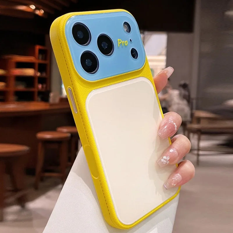 Summer Dopamine Color Lanyard Case for iPhone 17 16 15 14 13 Pro Max 17Pro 16Pro Leather Frame Acrylic Back Bicolor Chain Cover