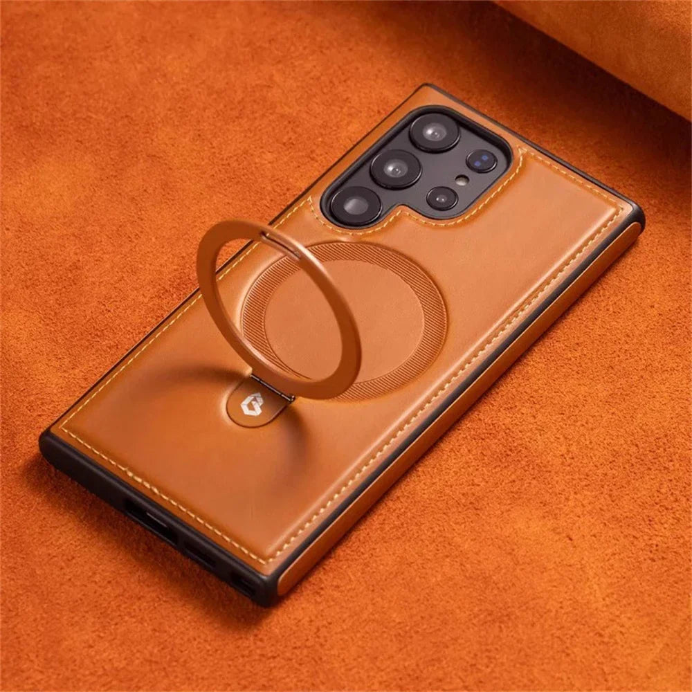 Premium Luxury Leather Magnetic Stand Sleek Invisible Stand For Samsung S26 S25 S24 S23 S22 Plus Ultra A13 A55 A05 Phone Case