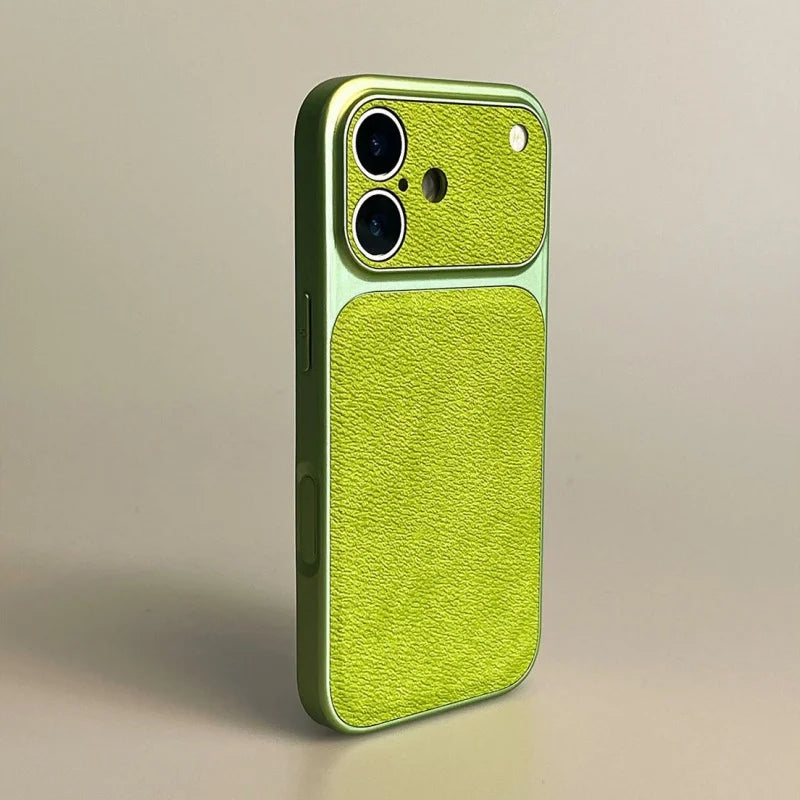 Luxury Hard Leather Plating Case for iPhone 17 Air 16 15 14 13 Pro Max Shockproof Matte Candy Color Armor Business Phone Cover