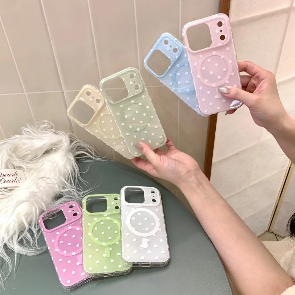 Fashion Polka Dot Candy Color Magnetic For Magsafe Phone Case For iPhone 17 16 15 14 Pro Max Wireless Charging IMD Soft Cover