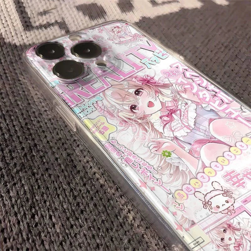 Sweet Pink Anime Glow Phone Case For Samsung S26 S25 S24 S23 S22 S21 S20 FE Note20 Note10 Plus Ultra Lite Edge 5G Clear Soft TPU