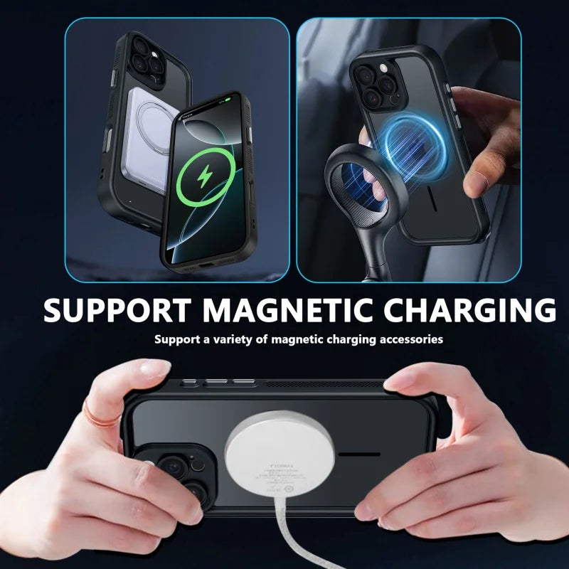 For iPhone 17 Pro Max Luxury Frosted Transparent Magsafe Magnetic Phone Cover For iPhone Air 16 15 14 Plus 13 Shockproof Case