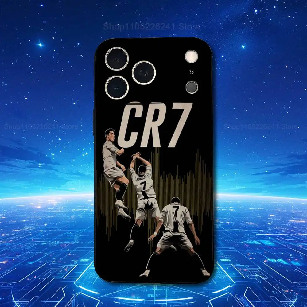 Football R-RoNalDo-ES CR7 Phone Case For iPhone 17,16,15,14,13,12,11,Plus,Pro Max,XS,X,XR,SE,Mini,8,7,Soft Silicone Black