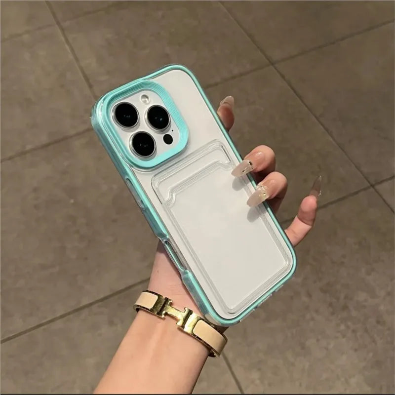 2in1 Card Holder Slot Wallet Photo Pocket Clear Case For iPhone 16 15 14 Plus 13 12 11 Pro Max X XR XS TPU+PC Shockproof Cover