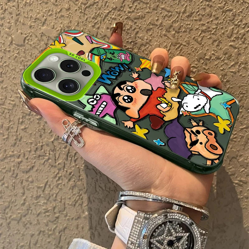 Hot Anime C-Crayon Shin-chans Frosted Case for iPhone 16 E 15 Pro Max 14 Plus 13 12 Mini 11 Pro Max XS X 8 7 SE Acrylic Cover
