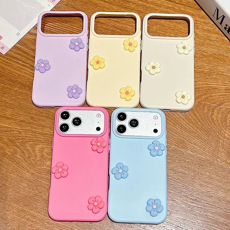 Cute 3D Flowers Silicone Phone Case For iPhone 11 12 13 14 15 16 17 Pro Max Plus Floral Candy Shockproof Bumper Protective Cover