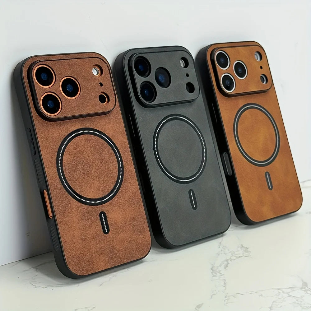 Business Faux Artificial Leather Phone Cases for IPhone 17 16 15 14 13 12 11 Pro Max for Magsafe Magnetic Wireless Charge Cover