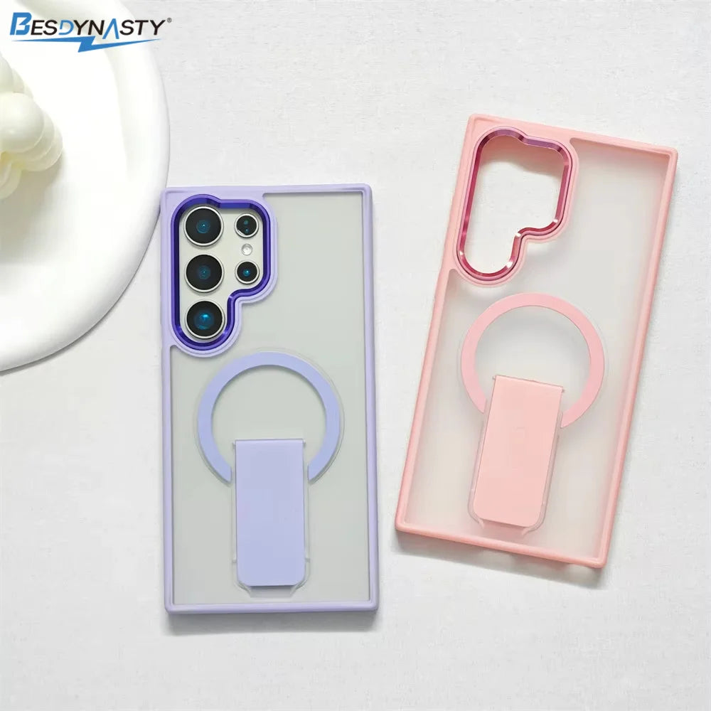 Luxury Folding Stand Magnetic Phone Case For Samsung S26 S25 S24 S23 Ultra Plus S25edge S25FE S24FE Matte Translucent Back Cover