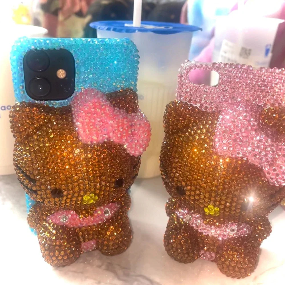 Hot Hello Kitty Rhinestone Crystal Phone Case Chain For iPhone17 Air 16 12 13 14 15Pro Max X Xs XR 7 8 Plus SE Transparent Bu