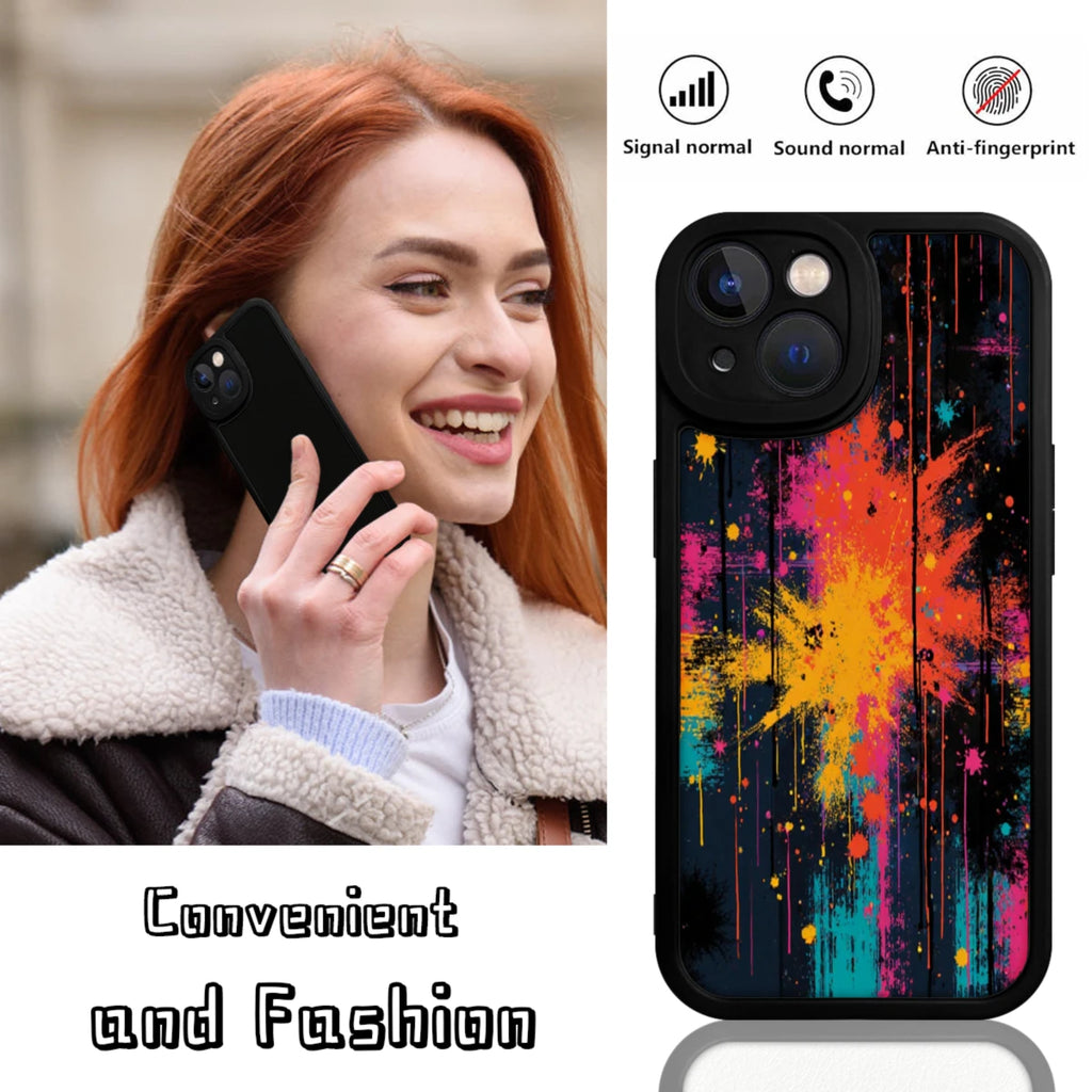 Phone Case Black Color Abstract Paint Splatter Design For Iphone X To Iphone 16 Pro Max Fashion Artistic Protection Cover For Daily Use And Travel