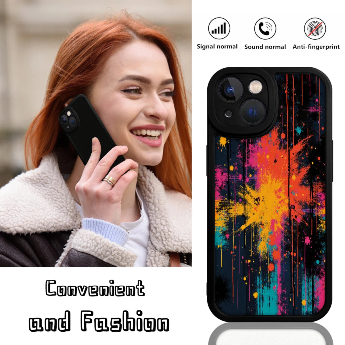 Phone Case Black Color Abstract Paint Splatter Design For Iphone X To Iphone 16 Pro Max Fashion Artistic Protection Cover For Daily Use And Travel
