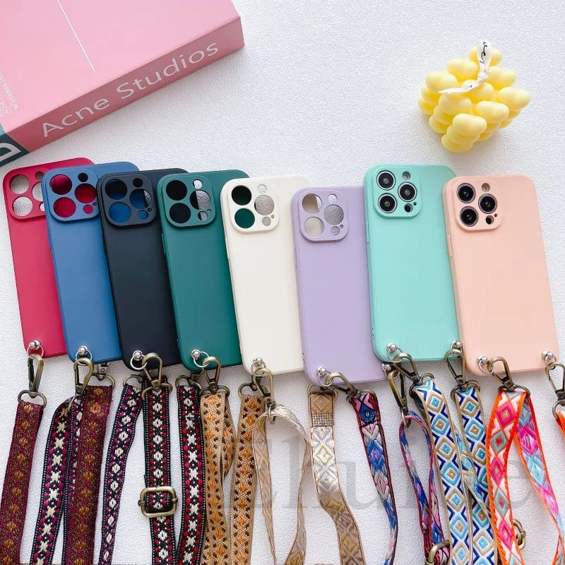 Classic Strap Case For Xiaomi POCO X8 X7 X6 M7 Mi 15T 14T 13T Redmi Note 15 Pro Plus Crossbody Neck Lanyard Soft Silicone Cover
