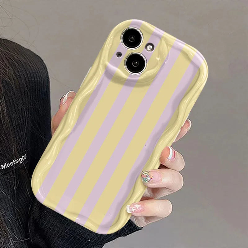 Simple Yellow Purple Striped Pattern Wavy Edge Phone Case For iPhone 17 16 15 14 13 12 11 Pro Max Plus 16E 17 Air X XS XR Cover