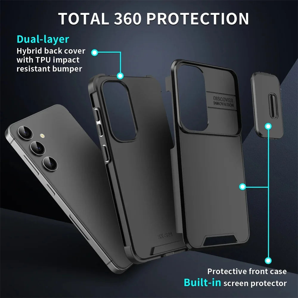 Slide Camera Lens Protection Case For Samsung Galaxy S25 S24 S22 S23 Ultra Plus Note20 A53 A33 Solid Color Armor Shockpoof Cover