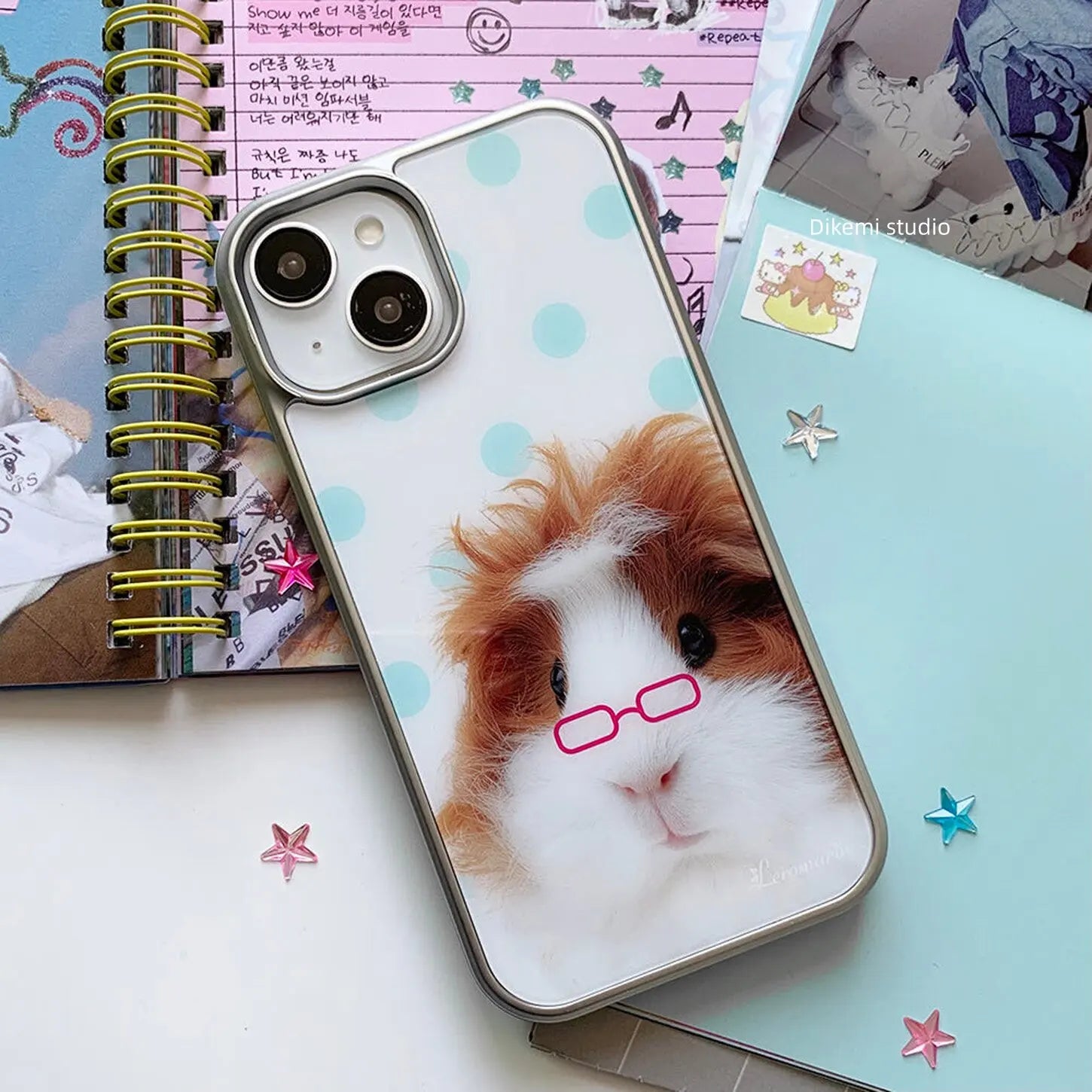 Korean Ins Glasses Guinea Pig Electroplated Drip Glue Phone Case For iPhone 17 Air 16 Pro Max 15 14 Plus 13 12 11 Back Cover