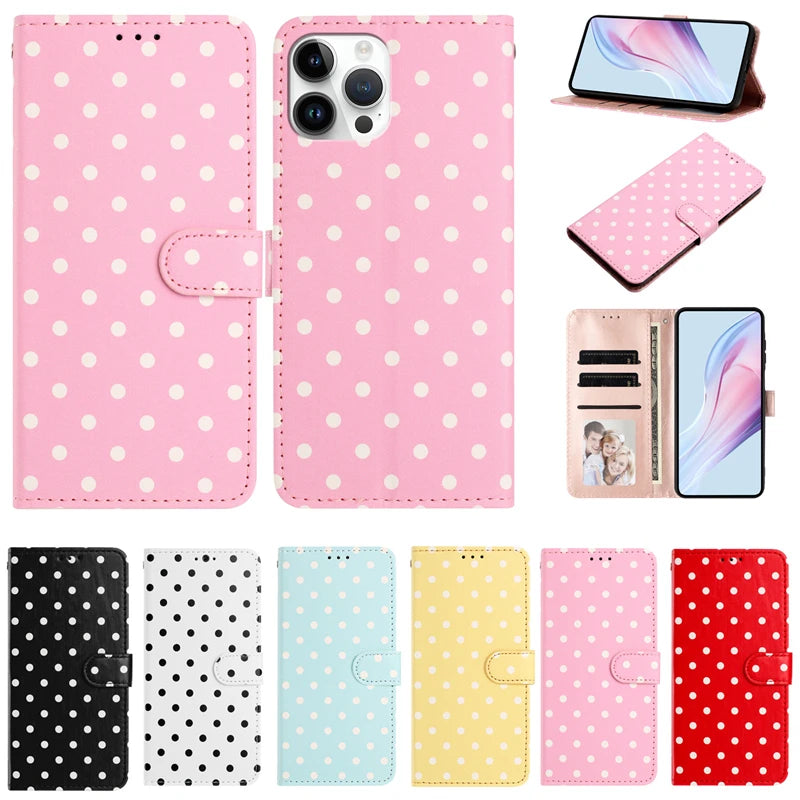 Wave Dot Pattern Leather Flip Wallet Card Bag Case for IPhone Air 17 16 E 15 14 13 11 Pro Max Plus 12 Mini 17E 16E Phone Cover