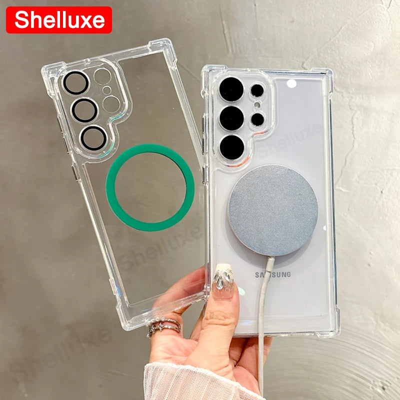 Transparent Armour Magnetic Case Shelluxe For Samsung Galaxy S26 S25 Ultra S24 S23 S22 Plus Luxury Corners Protector Phone Cover