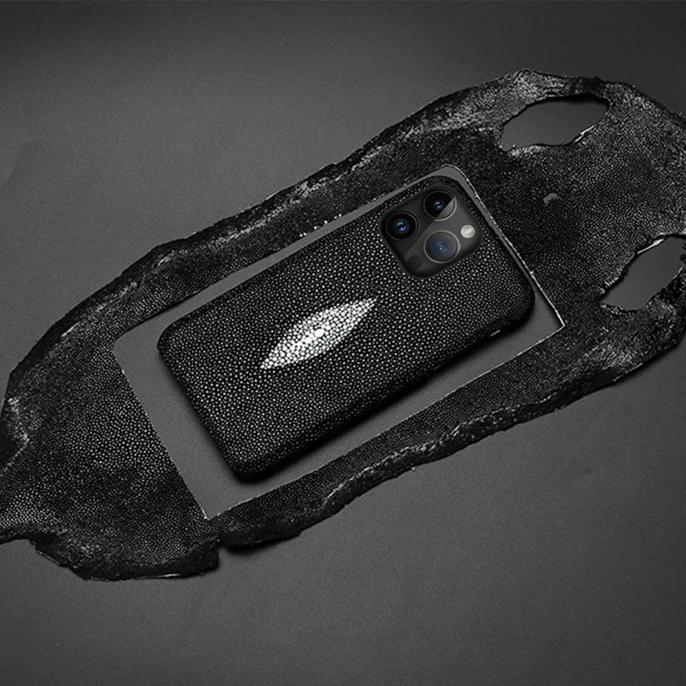 Genuine Stingray Leather Phone Case for iPhone 16 15 12 13 14 17 Pro Max Air Plus 17Pro 16Pro 11 Promax Luxury Shockproof Cover
