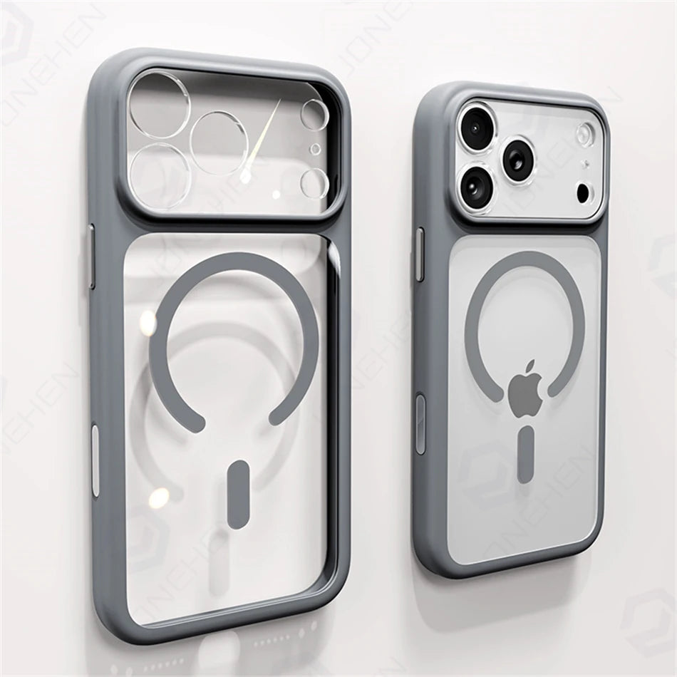 Magnetic Business Simplicity Shockproof Orange Bumper Camera Button Case For iPhone 17 16 15 14 Pro Max Clear Cover For Magsafe