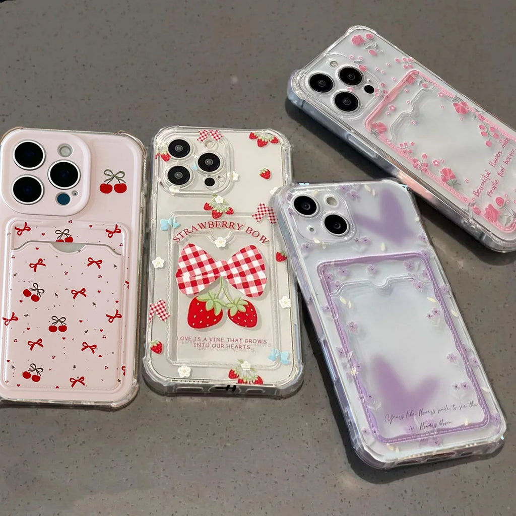 Bow Flower Wallet Card Holder Case For iPhone 17 16 13 12 11 Pro Max 17Air 16E 6 6S Plus cover Cute Silicone