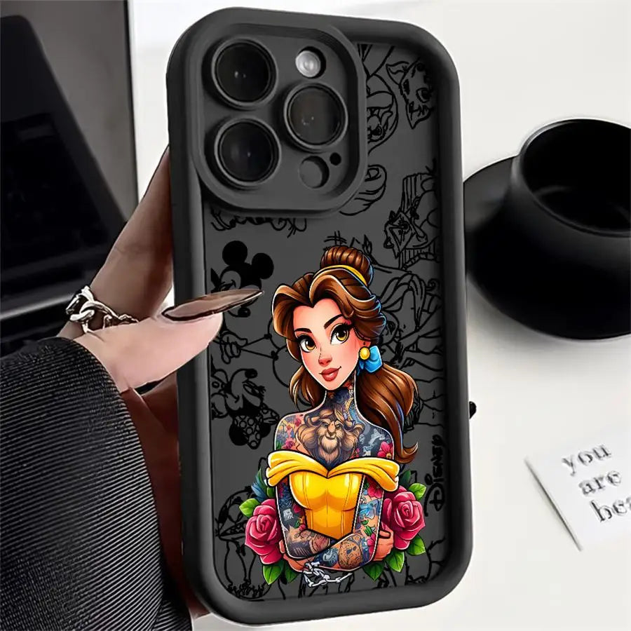 Disney Tattoo Princess Phone Case for iPhone 17 Pro Max 13 12 11 16e XS XR 17e 17 Air 15 16 14 Plus Soft Cover