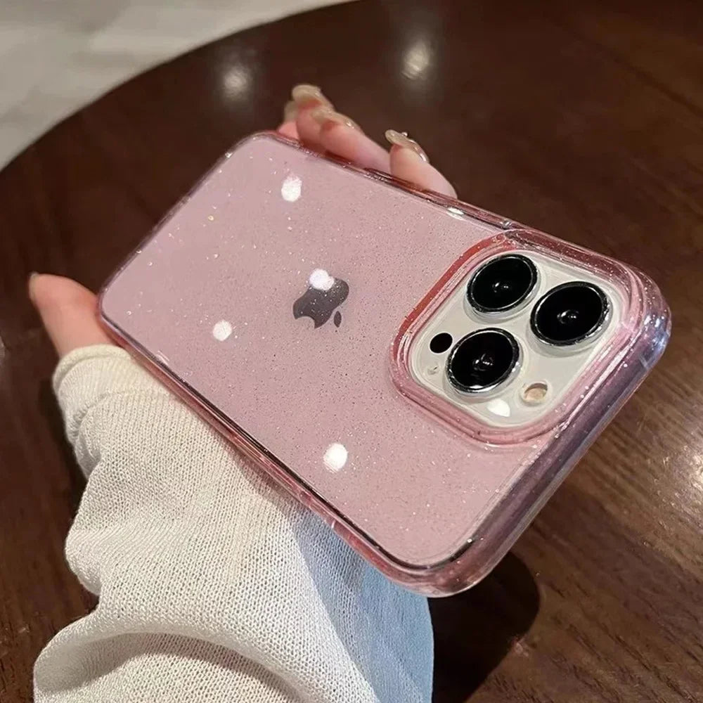 Pink Glitter Bling Clear Soft Case for IPhone 16 15 14 13 11 12 Pro Max 17 Air Plus X XS XR 16Pro I Phone i17 Women Fundas Cover