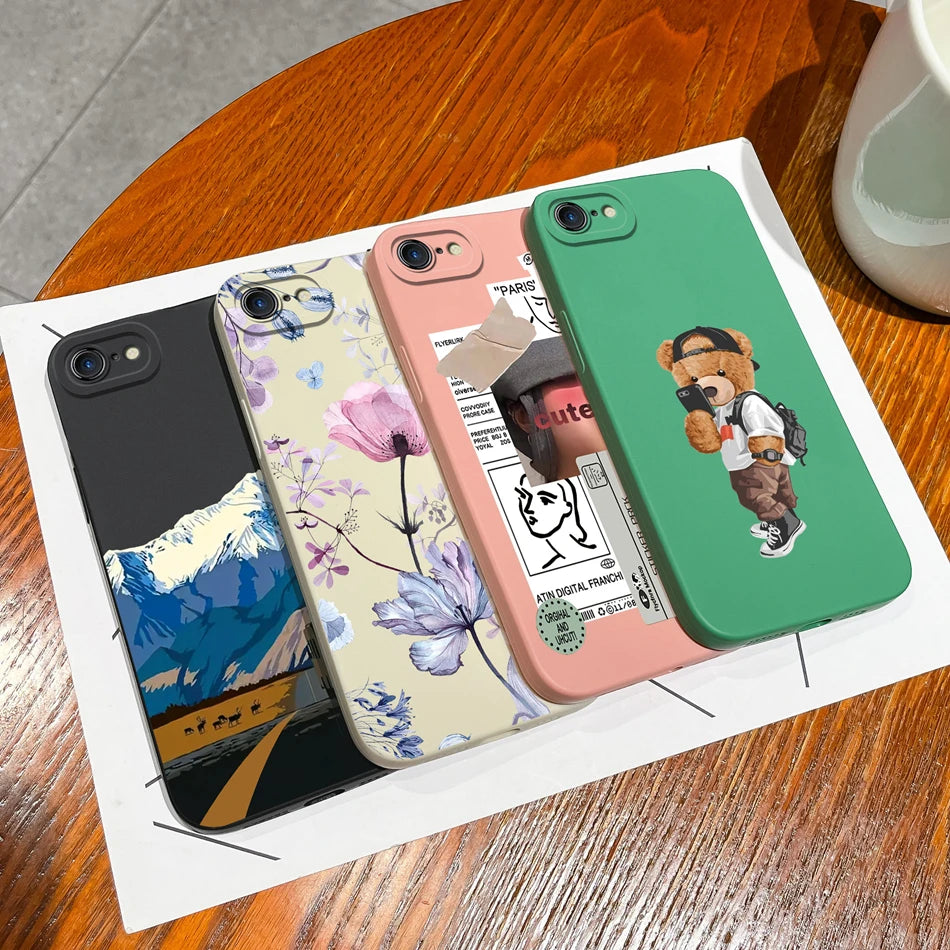 For iPhone 7 8 Plus iPhoneSE Case Cute Cat Phone Cover For iPhone SE iPhone7 7+ iPhone8 8+ Soft Liquid Silicone Anti Drop Shell