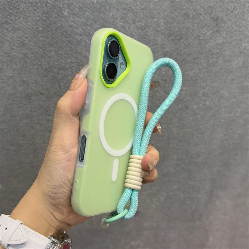 17 ProMax for Magsafe Jelly Candy Color Contrast Lanyard Case for iPhone 17 Air 16 15 14 13 Pro Max Plus 11 12 Wrist Strap Cover