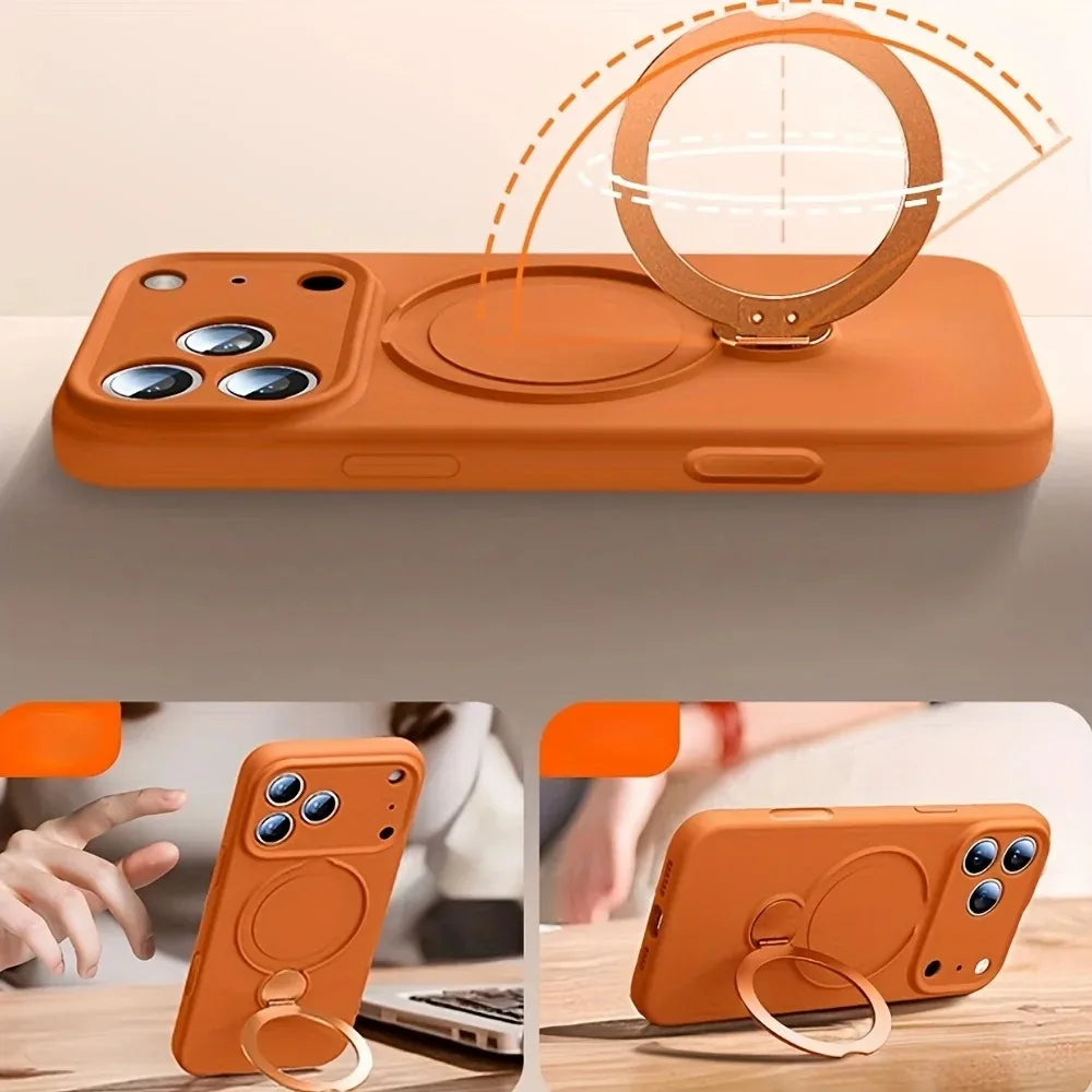 360° Rotate Fold Magnetic Ring Stand Phone Cases For iPhone 17 Pro Max Air 16 15 14 13 Pro Max For Magsafe Liquid Silicone Cover