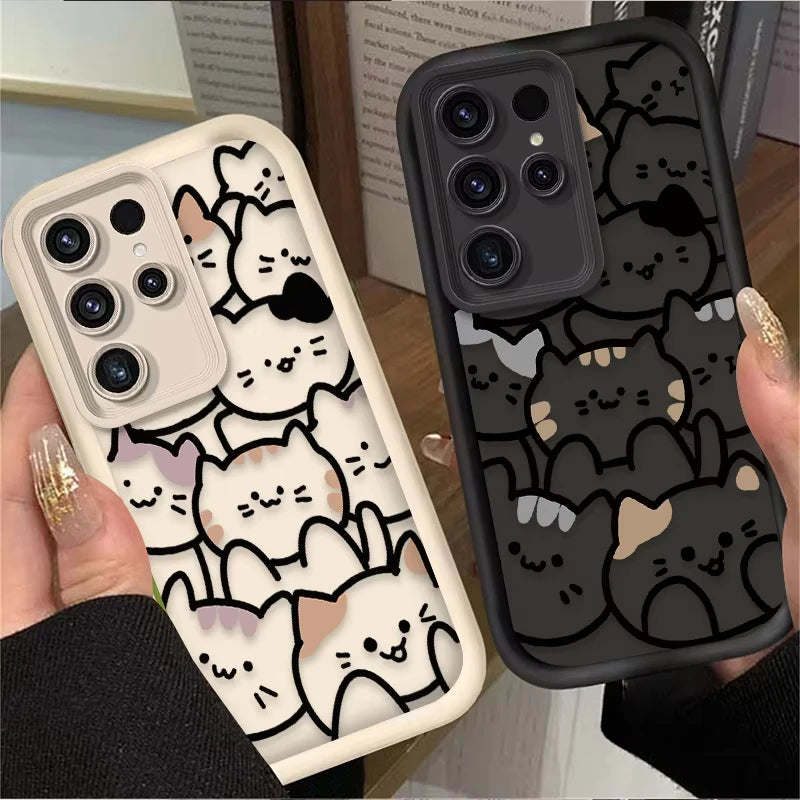 Cartoon Animal Cute Cat Phone Case For Samsung Galaxy S26 S25 Ultra S24 S23 FE S22 S21 Plus S20 A56 A55 A54 Soft Silicone Cove