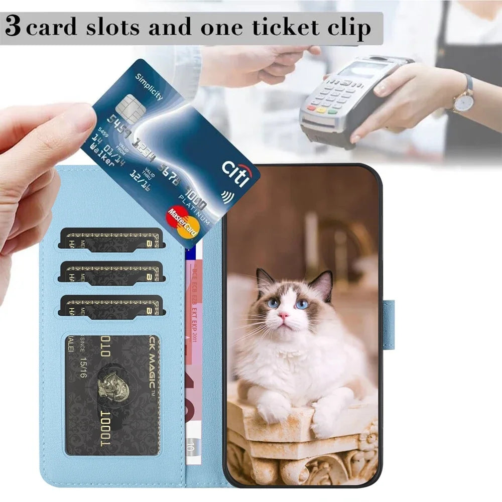 S24 Kawaii Cat Phone Case for Funda Samsung Galaxy S25 S23 Ultra S24 S22 Plus S21 FE S20 Note 20 Cases Leather Wallet Flip Cover