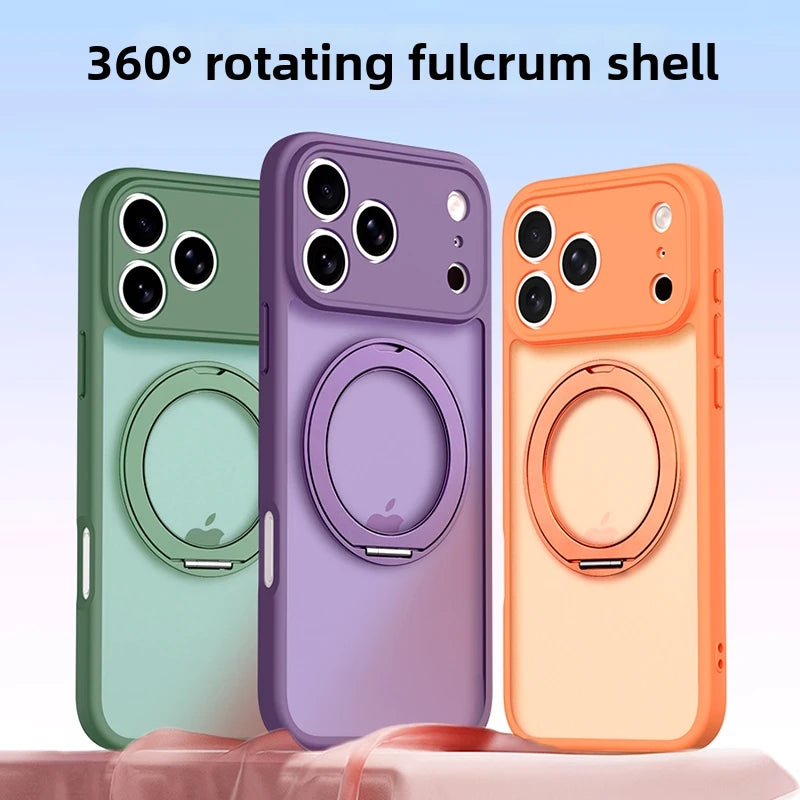 360 Rotating Magnetic Stand Case for iPhone 17 15 14 13 16 Pro Max Air for Magsafe Stress Relief Ring Holder Full Lens Cover