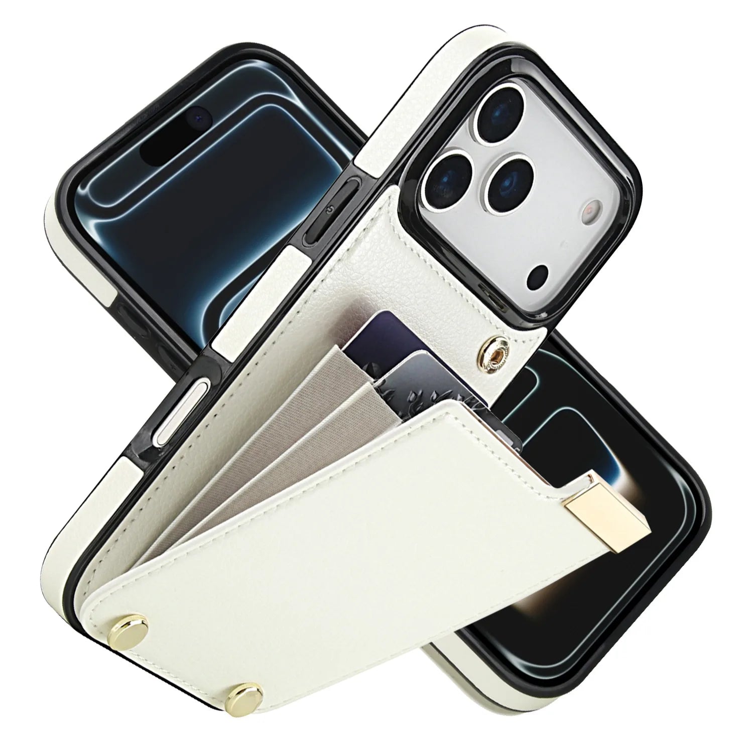 Two Layer Card Pockets Hardware Buckle Leather Case For iPhone 17 11 12 13 14 15 16 Pro Max XR X XS 7 8 Plus 16e 17 Air Cover