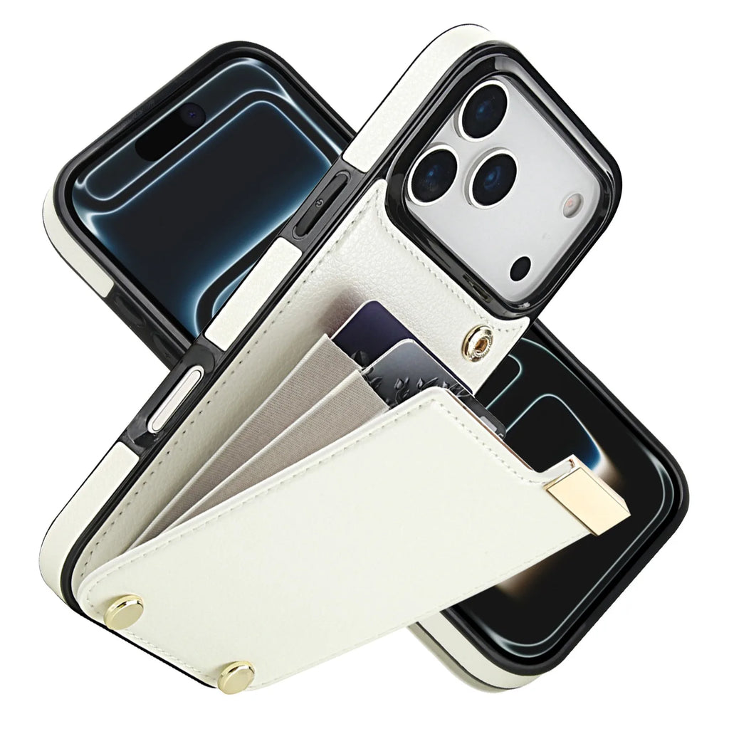 Two Layer Card Pockets Hardware Buckle Leather Case For iPhone 17 11 12 13 14 15 16 Pro Max XR X XS 7 8 Plus 16e 17 Air Cover