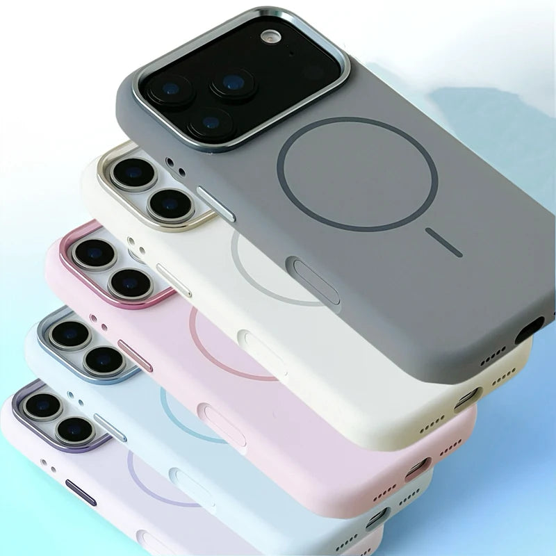 Liquid Silicone Solid Color for MagSafe Case For iPhone 17 17pro max 16 15 14 13 12 Alloy Lens Protective Flocking lining Cover